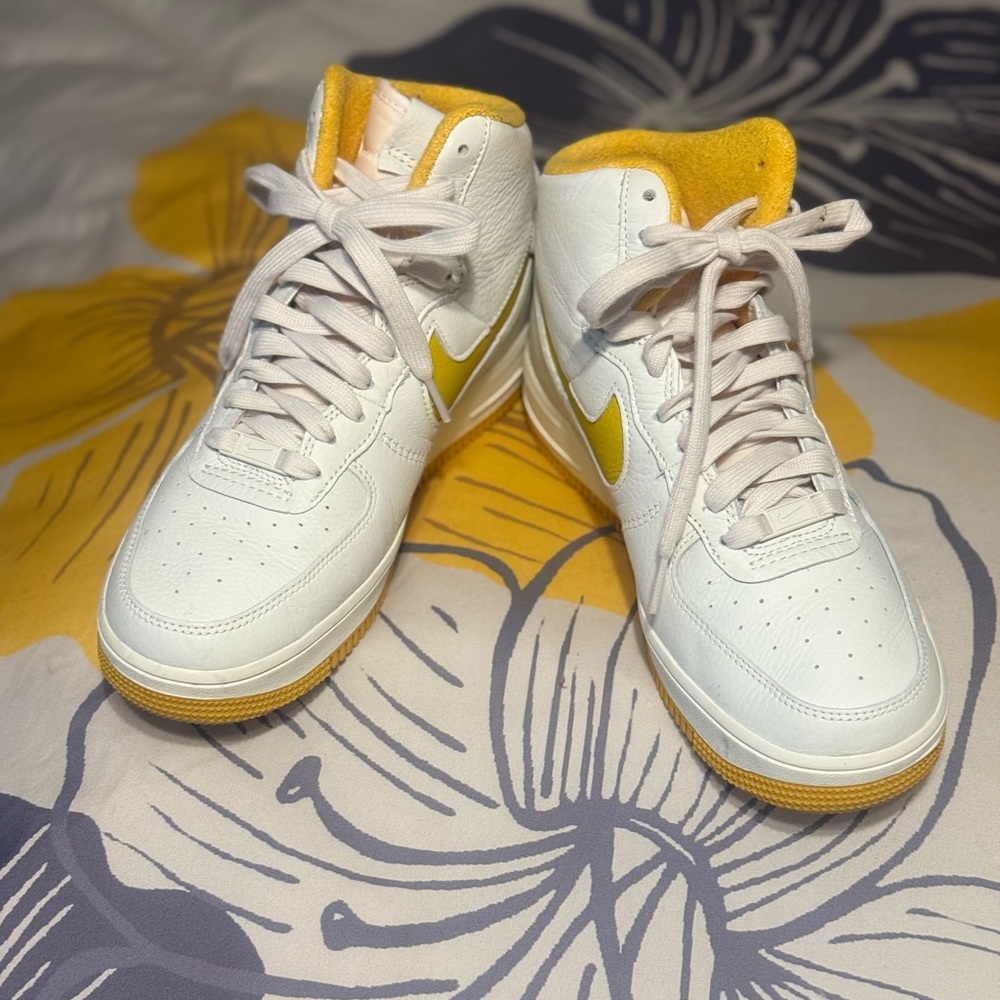 Nike White and Yellow High-Top Sneakers